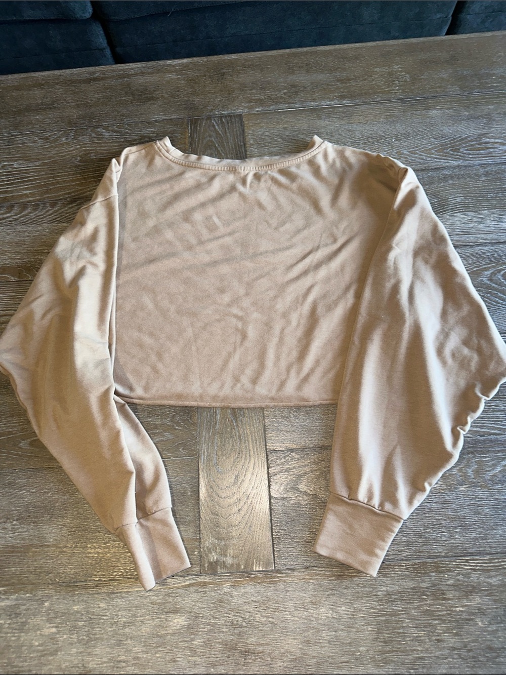 Crop Sweatshirt - Beige Long-Sleeve Women's Top - Picture 3 of 4